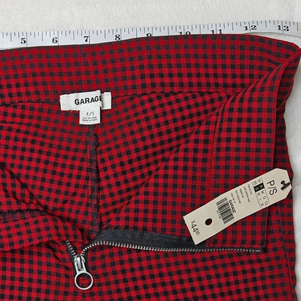 GARAGE Womens Pants Red Gingham Plaid Zip Front High Waist Leggings‎ Size Small - Picture 4 of 4